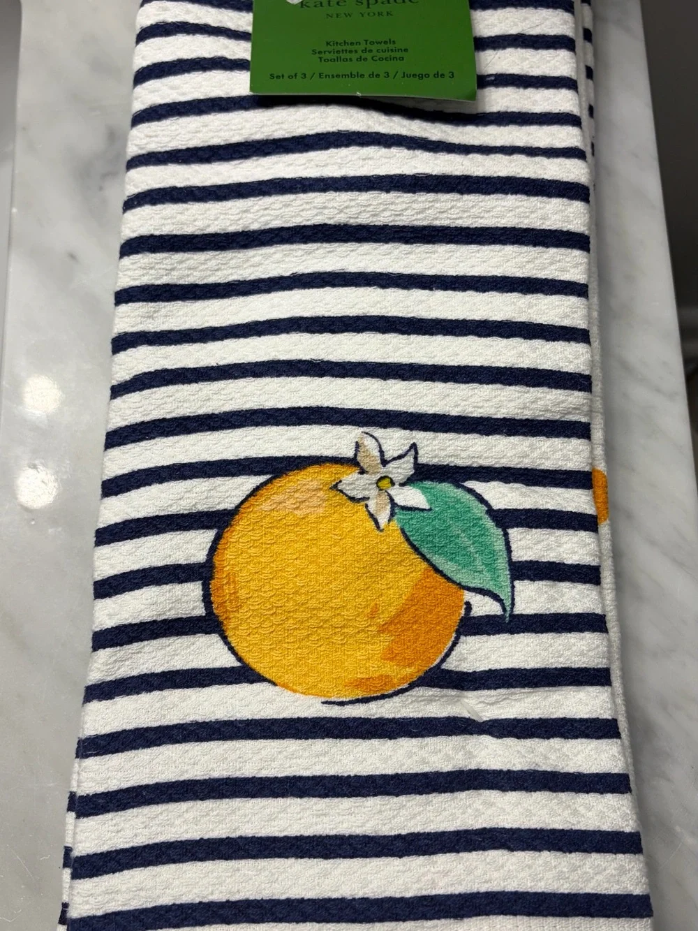 NWT Kate Spade Navy & White Striped Towel w/ Lemon Motif & Pink Lemonade Candle